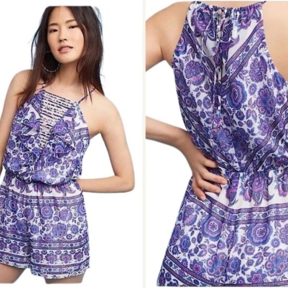 Purple Anthropologie Joanie Shorts Elevenses romper, SP, metal detail! - Picture 1 of 5